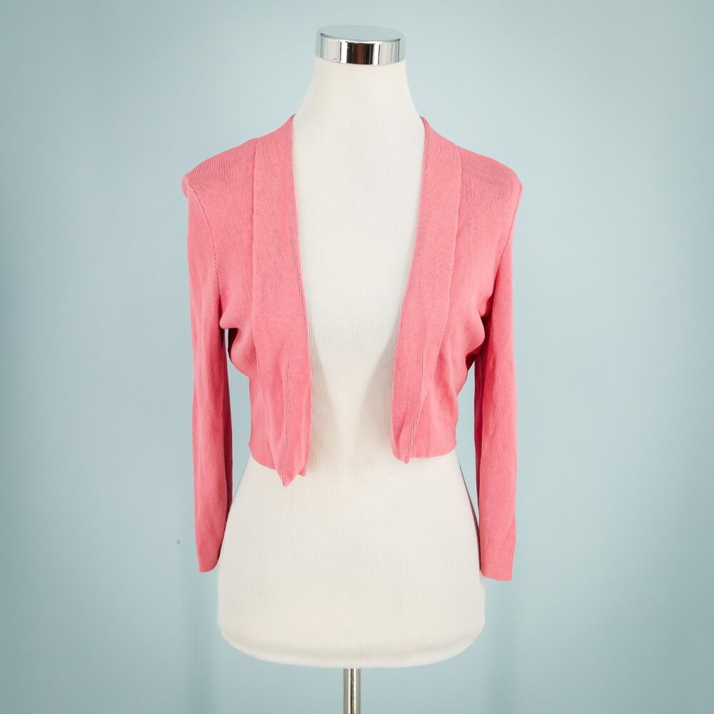 Hugo Boss Size XS Pink Fern Open Crop Long Sleeve Cotton Knit Cardigan Sweater